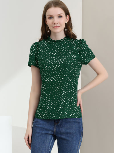 Ruffled Retro Short Sleeve Office Polka Dots Blouse Tops