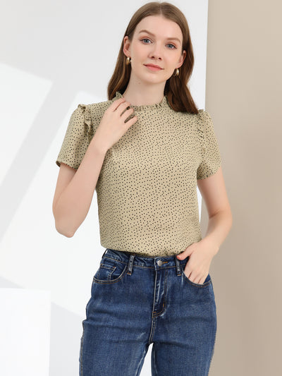 Ruffled Retro Short Sleeve Office Polka Dots Blouse Tops