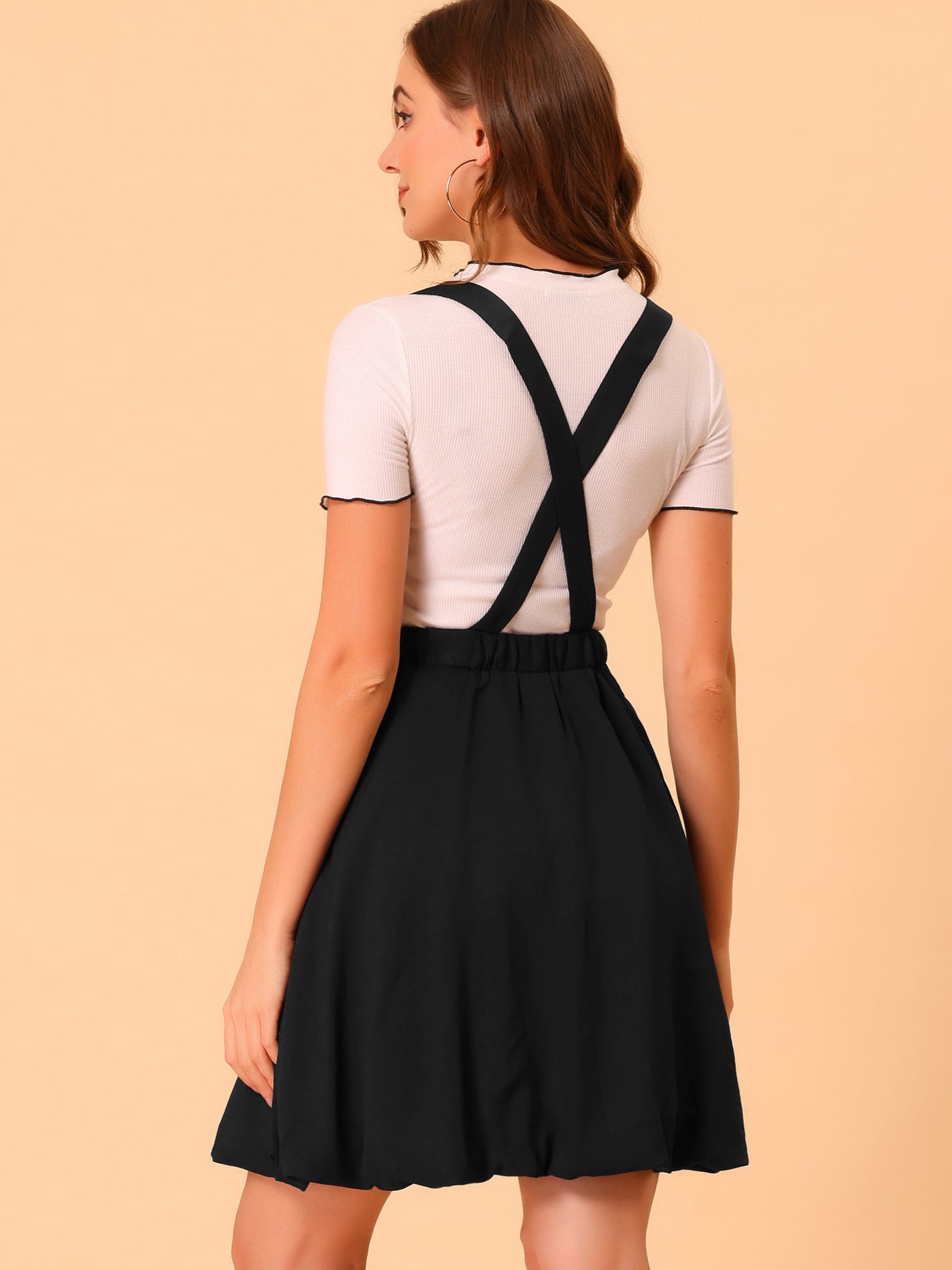 Allegra K Detachable Strap A-Line Bubble Suspender Skirt