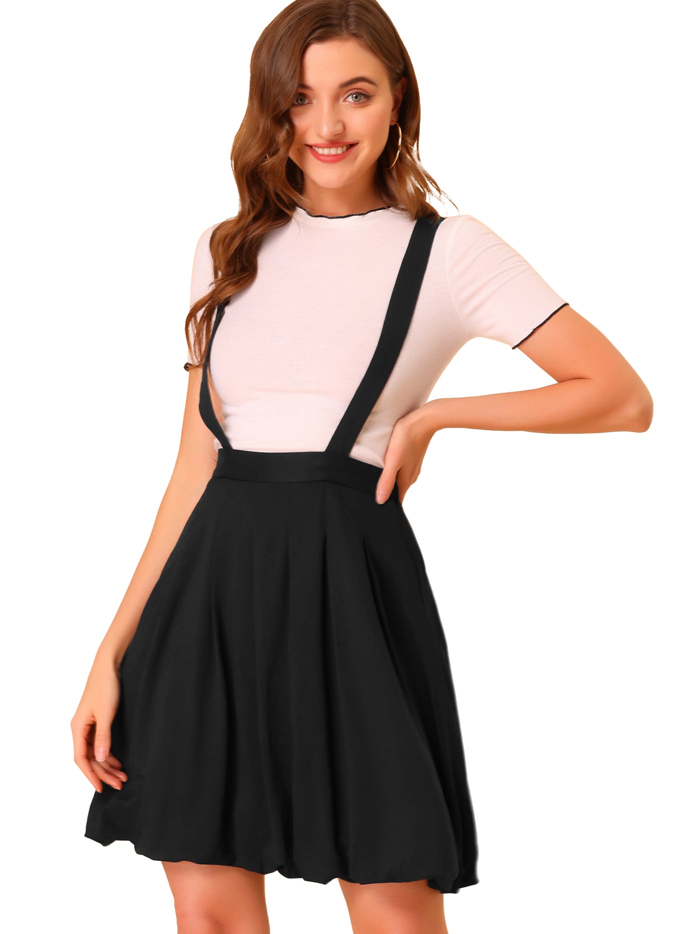 Allegra K Detachable Strap A-Line Bubble Suspender Skirt