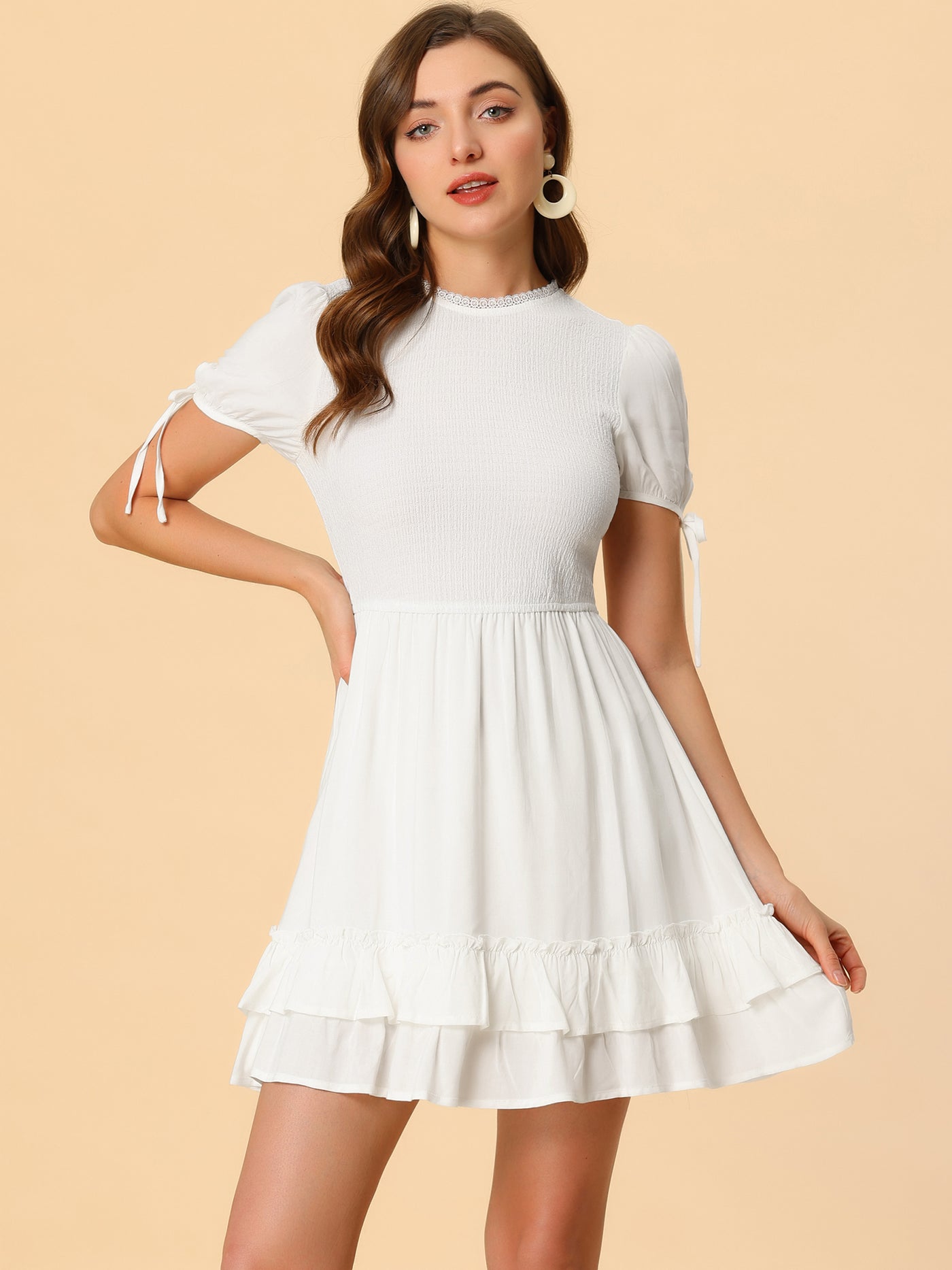Allegra K Smocked Ruffle Tiered Sweet Summer A-line Mini Dress