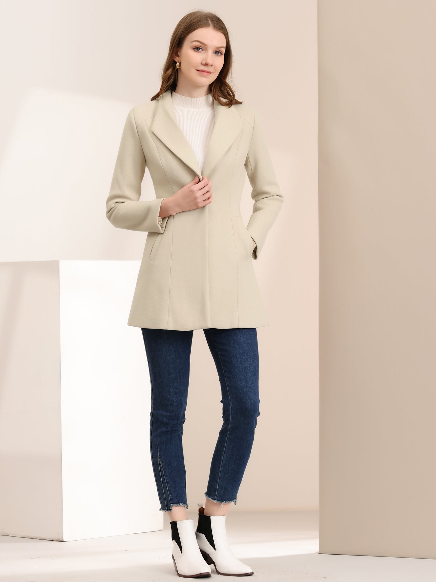 Allegra K Lapel Collar Buttoned Outerwear Elegant Work Winter Coat