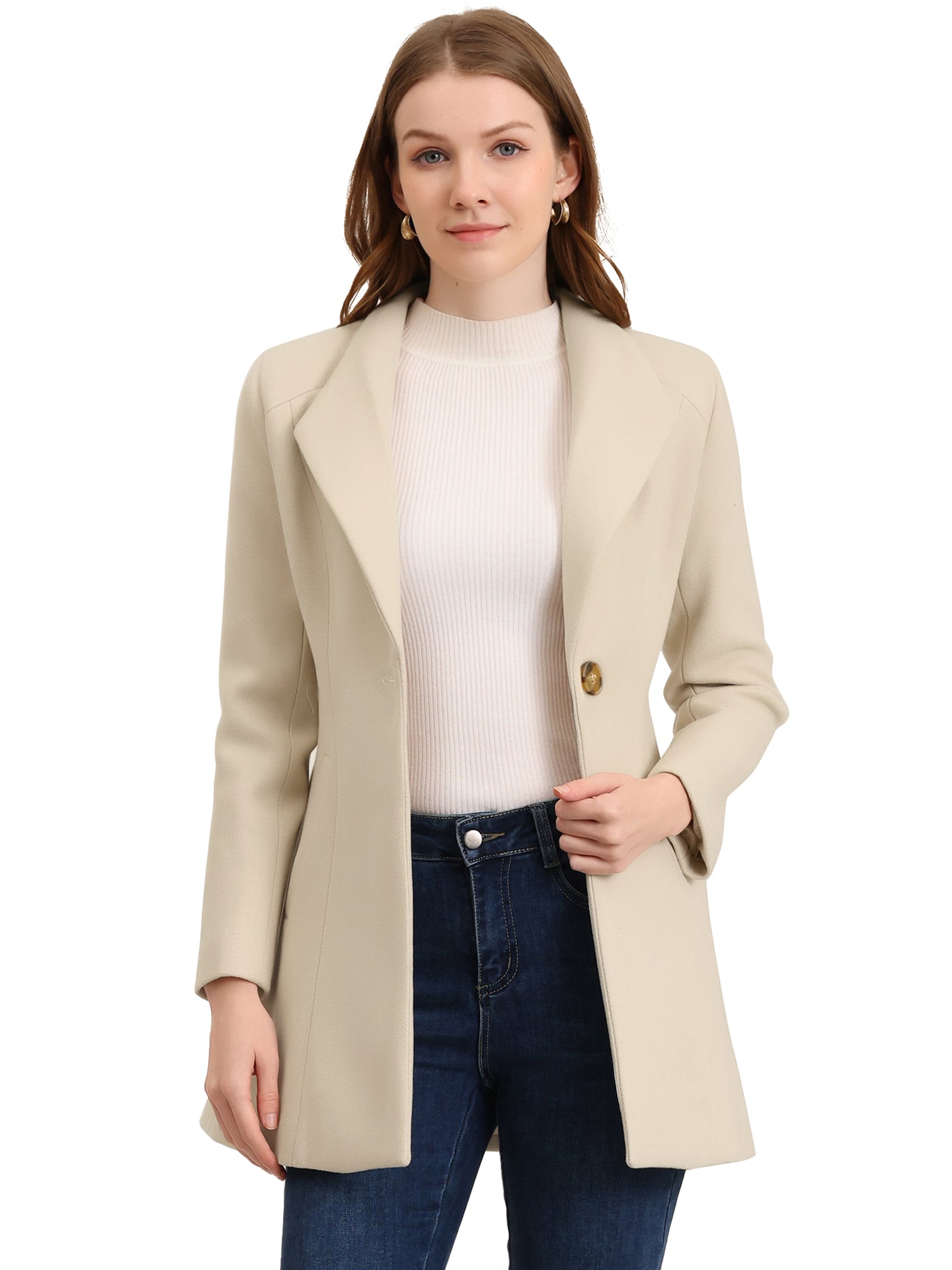 Allegra K Lapel Collar Buttoned Outerwear Elegant Work Winter Coat