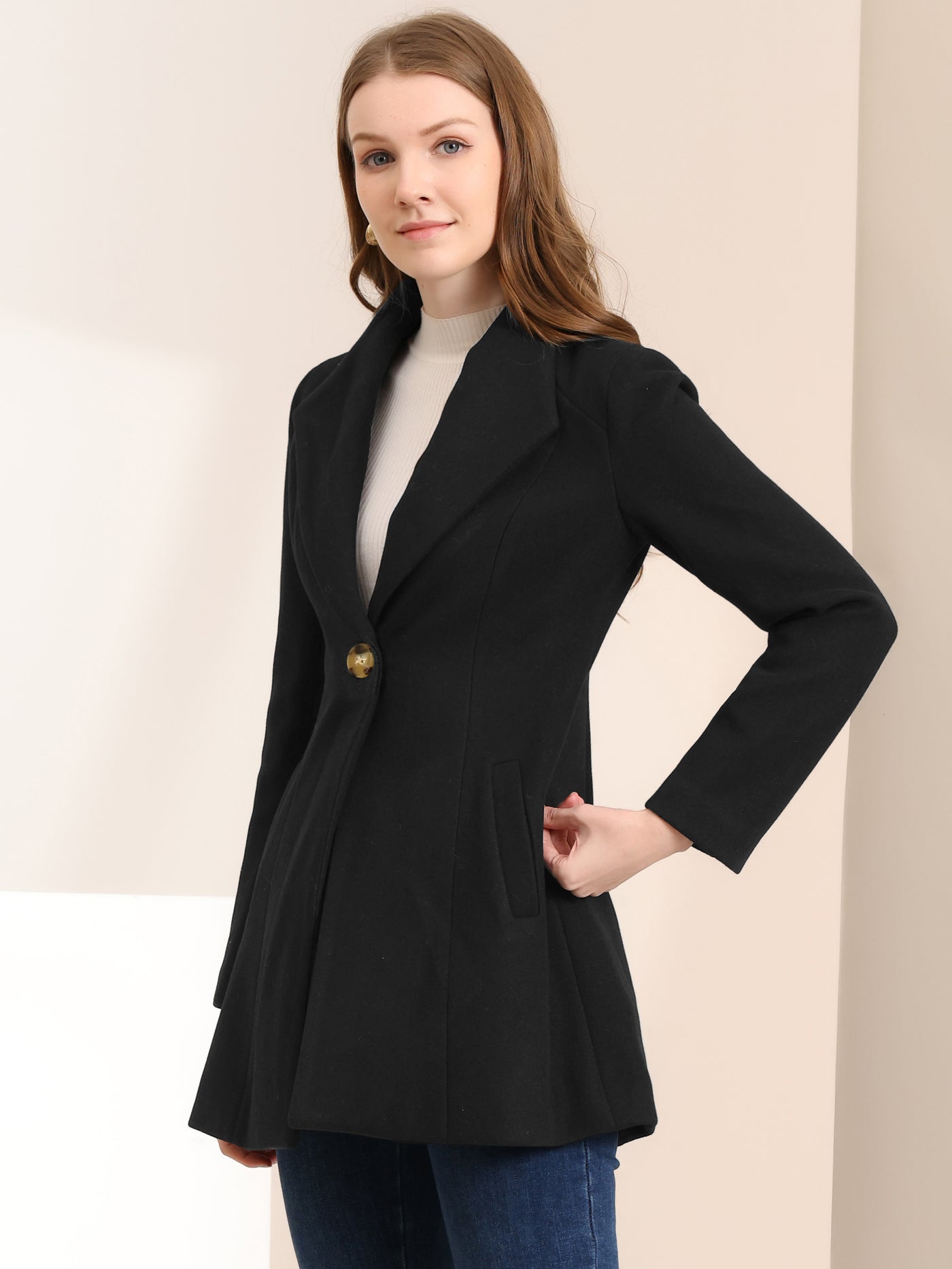 Allegra K Lapel Collar Buttoned Outerwear Elegant Work Winter Coat