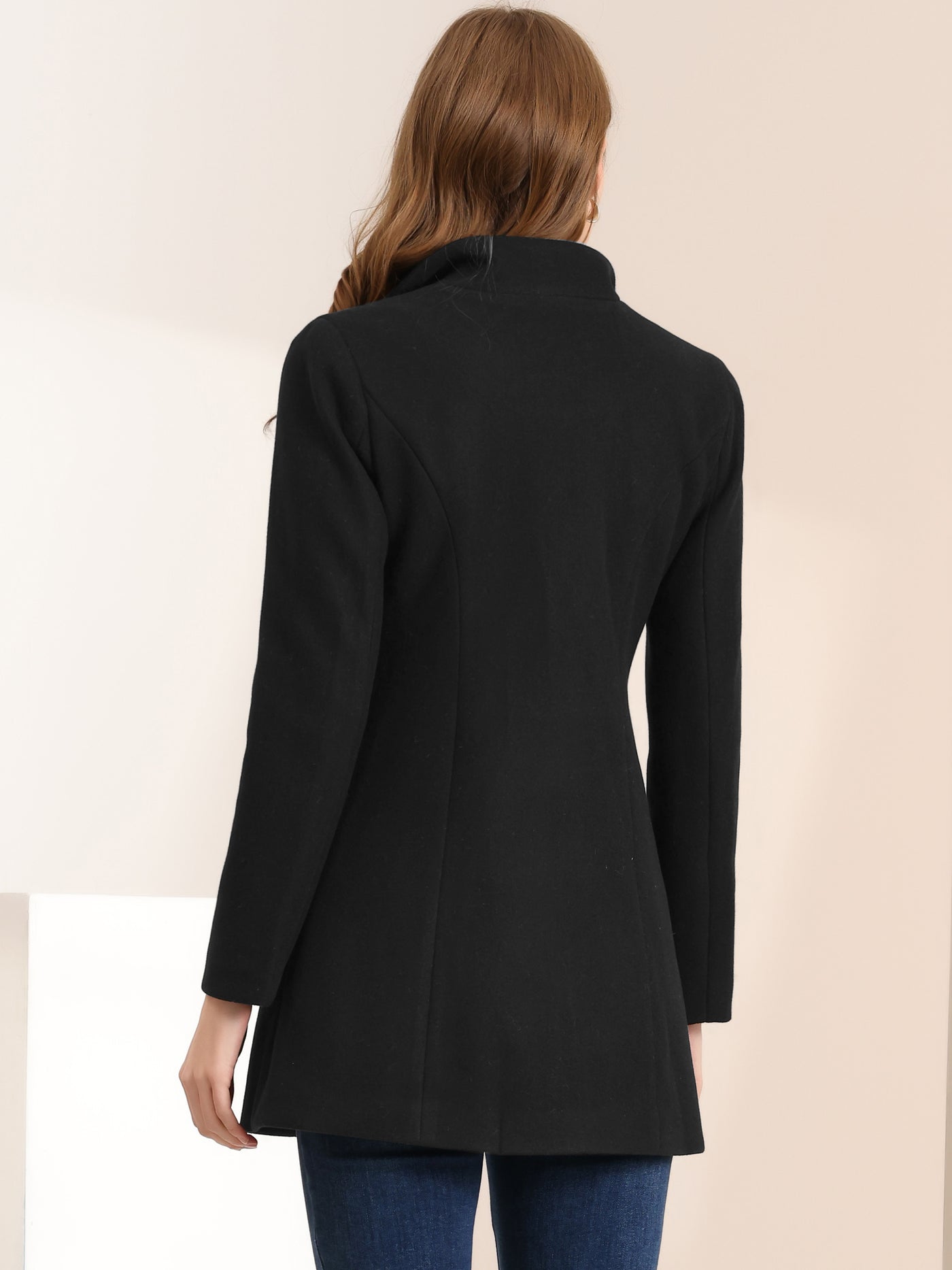 Allegra K Lapel Collar Buttoned Outerwear Elegant Work Winter Coat