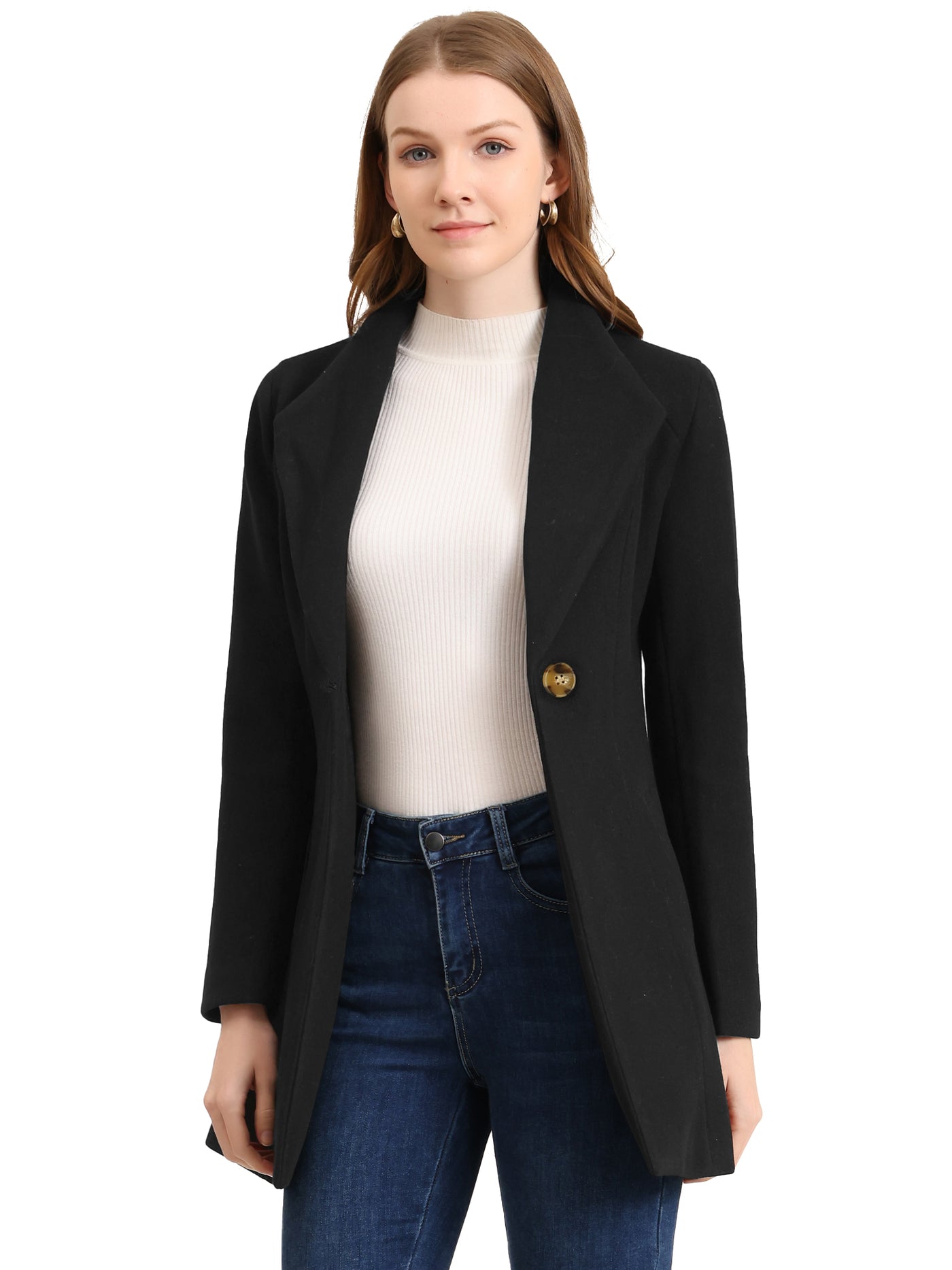 Allegra K Lapel Collar Buttoned Outerwear Elegant Work Winter Coat