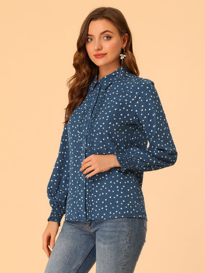 Casual Point Collar Long Sleeve Blouse Floral Button Down Shirt