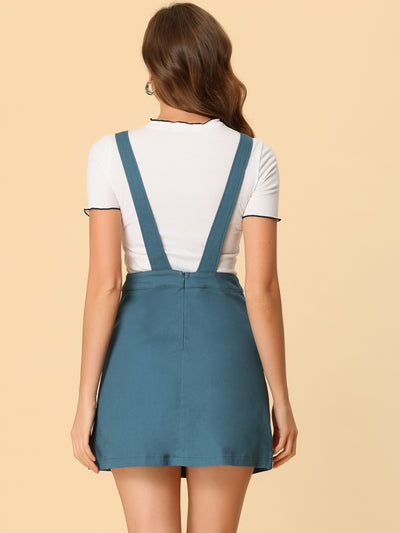 Adjustable Strap Suspender Skirt Pocket A-Line Pinafore Overall Dress