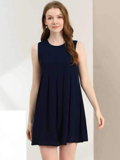 Sleeveless Round Neck Pleated Belted Chiffon Summer Dress