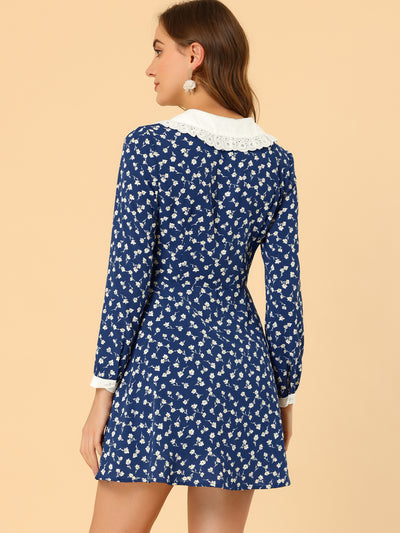 Ruffle Peter Pan Collar Button Long Sleeve Floral Mini Dress