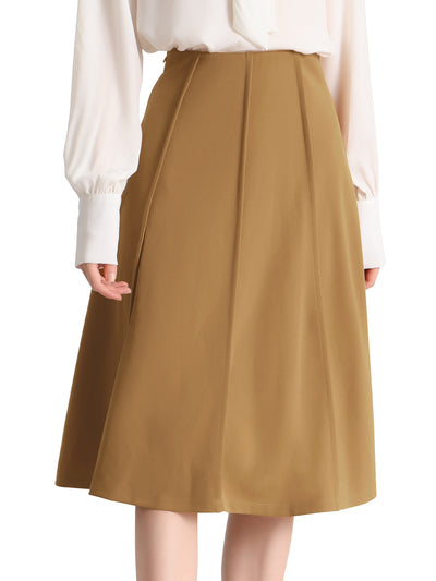 Business Casual High Waist Solid Pleated Below Knee Flared Skirt