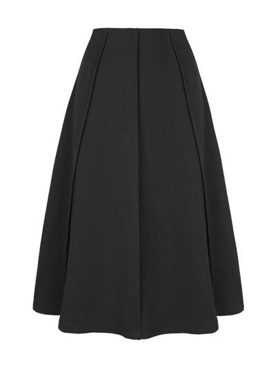 Business Casual High Waist Solid Pleated Below Knee Flared Skirt