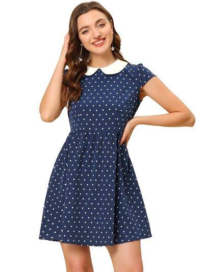 Peter Pan Collar Short Sleeve Contrast A-Line Polka Dots Dress