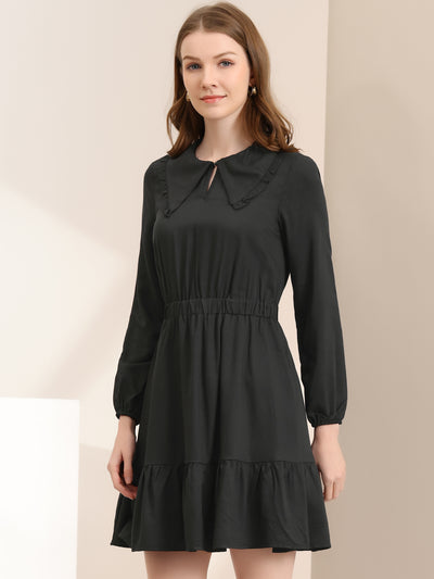 Casual Above Knee Ruffle Hem A-Line Long Sleeve Dress