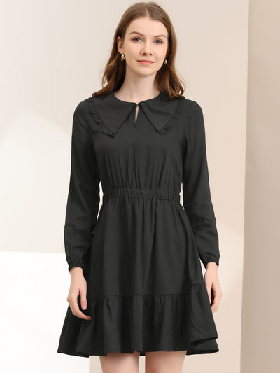 Casual Above Knee Ruffle Hem A-Line Long Sleeve Dress