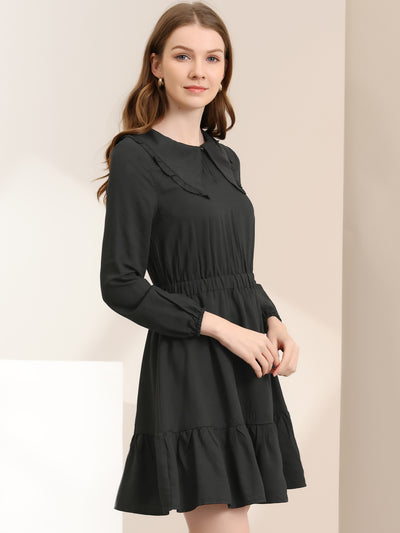 Casual Above Knee Ruffle Hem A-Line Long Sleeve Dress