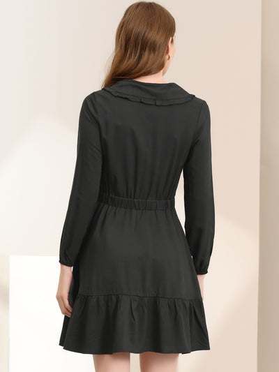 Casual Above Knee Ruffle Hem A-Line Long Sleeve Dress