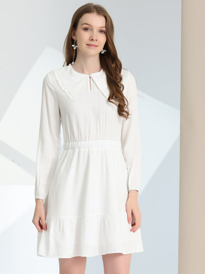 Casual Above Knee Ruffle Hem A-Line Long Sleeve Dress