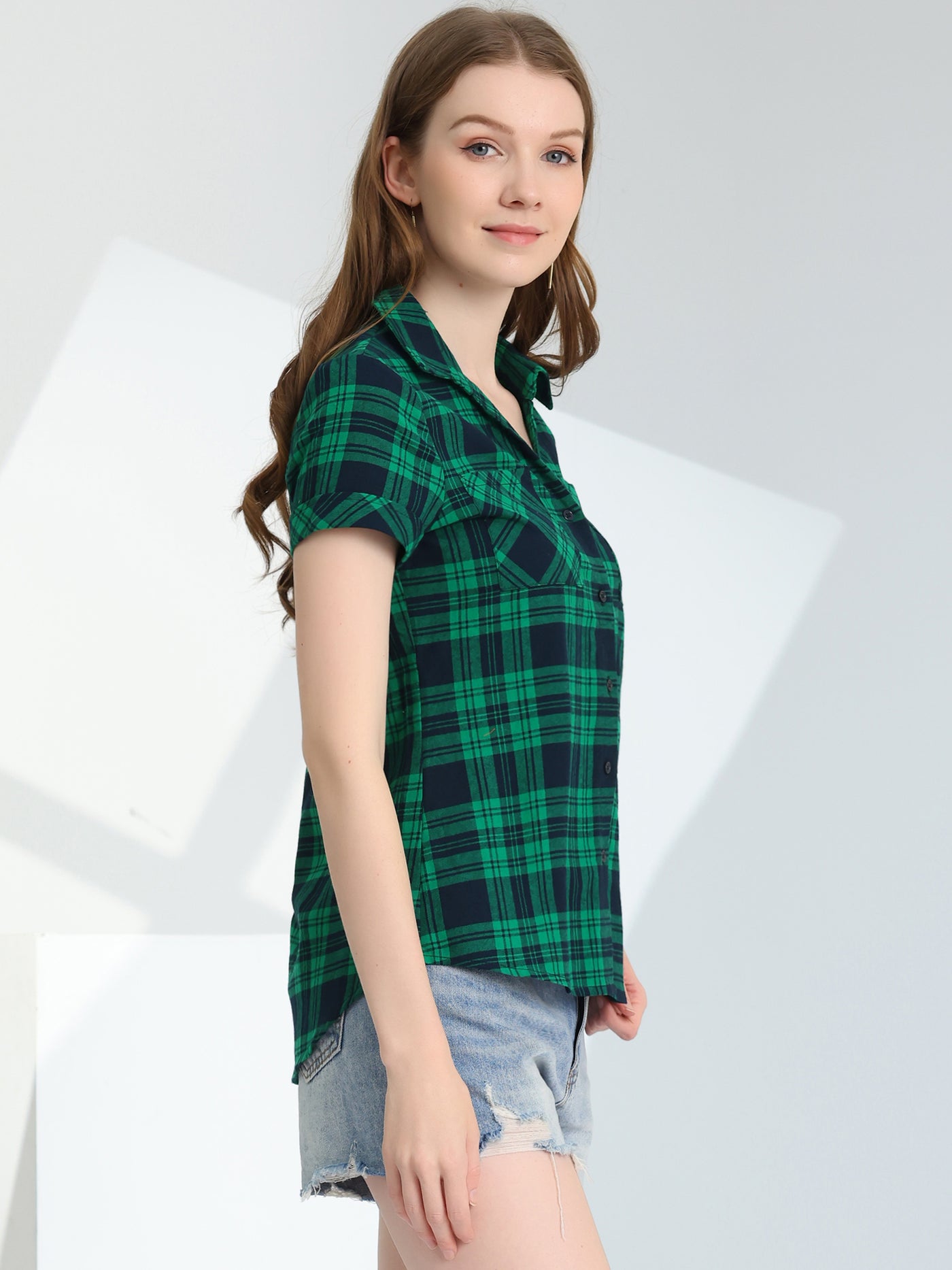 Allegra K Button Down Cotton Classic Western Plaid Shirt