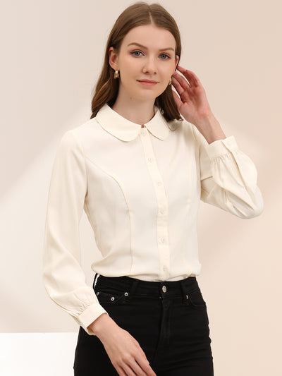 Button Up Peter Pan Collar Long Bishop Sleeve Blouse