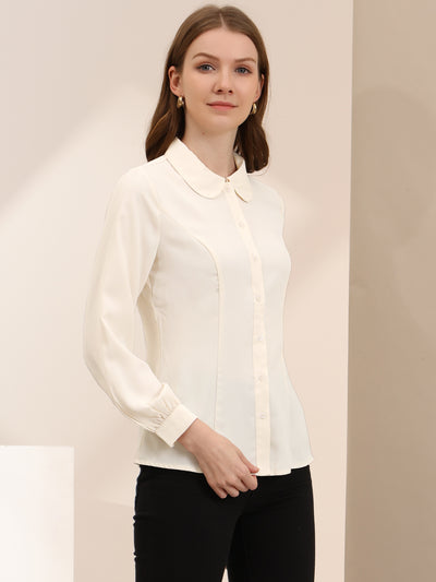 Button Up Peter Pan Collar Long Bishop Sleeve Blouse