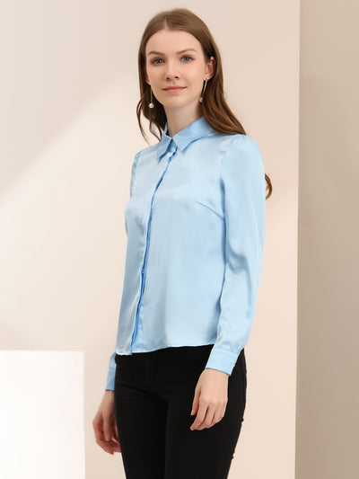 Satin Classic Collared Professional Long Sleeve Button-up Shirt