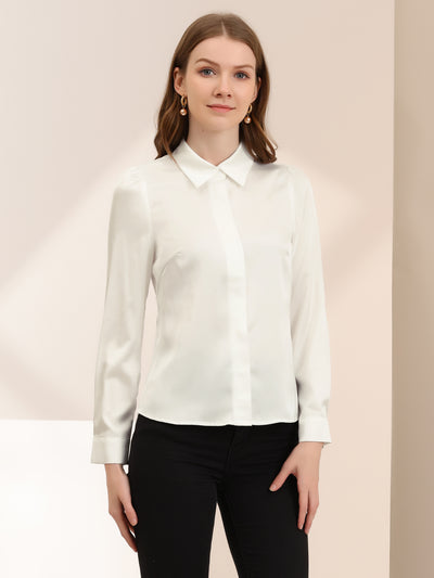 Satin Classic Collared Professional Long Sleeve Button-up Shirt