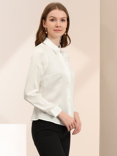 Satin Classic Collared Professional Long Sleeve Button-up Shirt