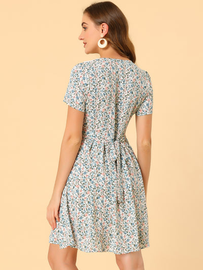 Fit and Flare Short Sleeve Sailor Collar Floral Dress