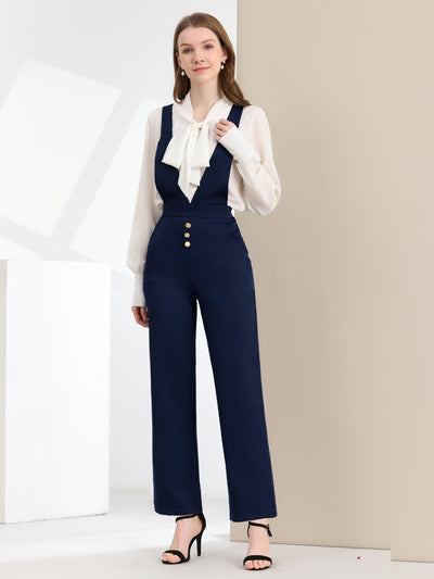 Allegra K Overalls Wide Leg Pants Slant Pocket Long Suspenders Jumpsuit