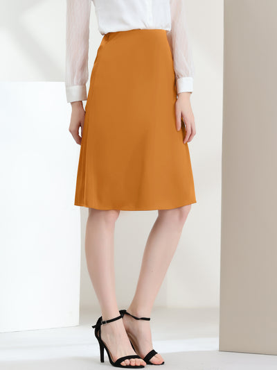 High Wasit Work Office Flared Satin Midi Skirt