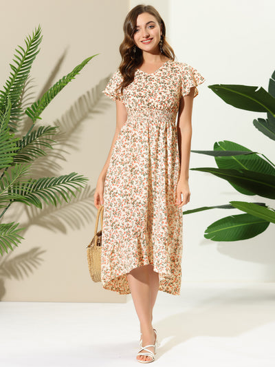 Smocked Floral High Low Summer Maxi Dress