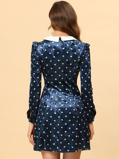 Vintage Polka Dot A-line Peter Pan Collar Cute Velvet Dress