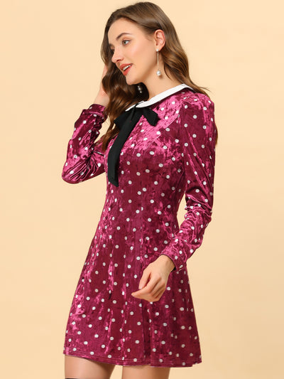 Vintage Polka Dot A-line Peter Pan Collar Cute Velvet Dress