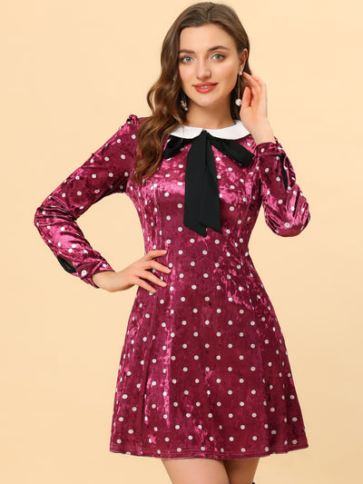 Vintage Polka Dot A-line Peter Pan Collar Cute Velvet Dress