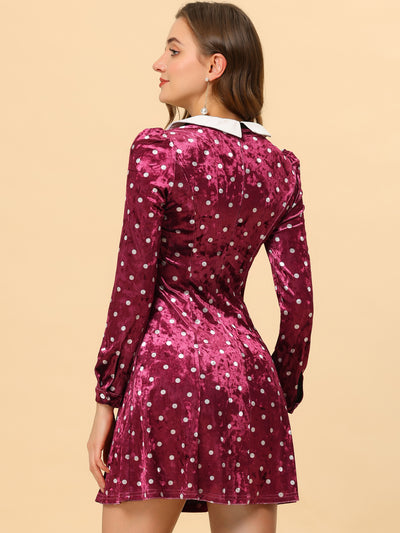 Vintage Polka Dot A-line Peter Pan Collar Cute Velvet Dress