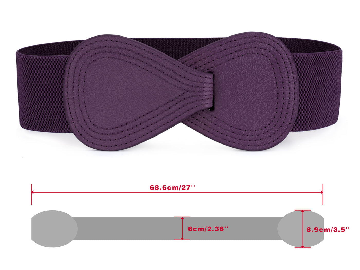 Allegra K Women's Elastic Waist Belt Interlock 8-shaped Faux Leather Buckle Belts for Lady