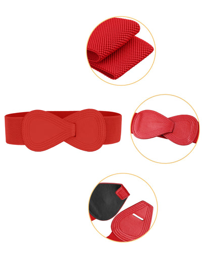 Women's Elastic Waist Belt Interlock 8-shaped Faux Leather Stretchy Dress Belts