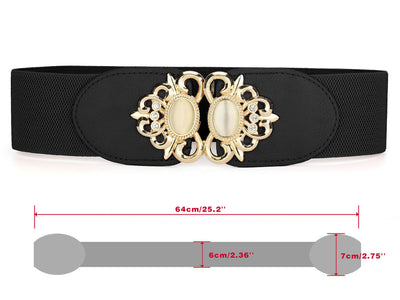 Womens Elastic Wide Waist Belts Metal Buckle Stretchy Belts for Dress