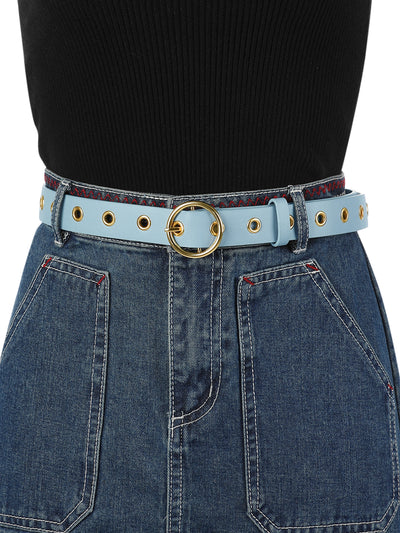 Womens Grommet Belt Faux Leather Single Pin Buckle Punk Belts for Jeans Pants