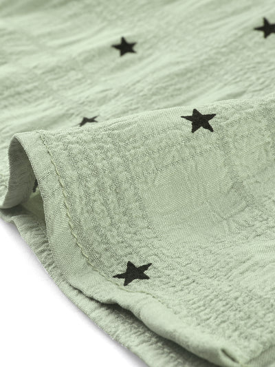 Peter Pan Collar Top Textured Stars Ruffle Button Down Shirt
