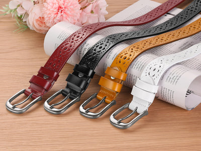 Womens Vintage Hollow Belts Pin Buckle Faux Leather Belts for Jeans Pants