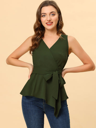 Summer Sleeveless V Neckline Wrap Elegant Tie Waist Top