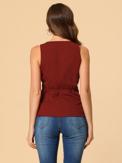 Summer Sleeveless V Neckline Wrap Elegant Tie Waist Top