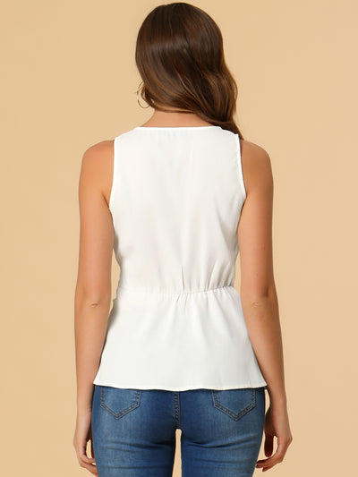 Summer Sleeveless V Neckline Wrap Elegant Tie Waist Top