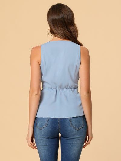 Summer Sleeveless V Neckline Wrap Elegant Tie Waist Top