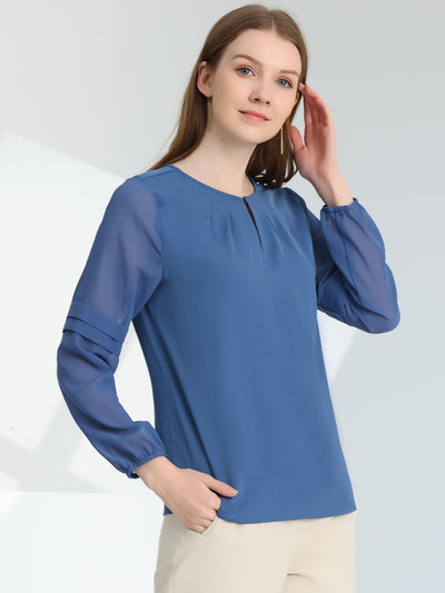 Chiffon Shirt Semi Sheer Keyhole Neck Elegant Blouse