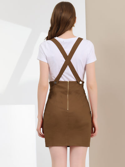 High Waist Suspender Adjustable Strap Overalls Short Skirt