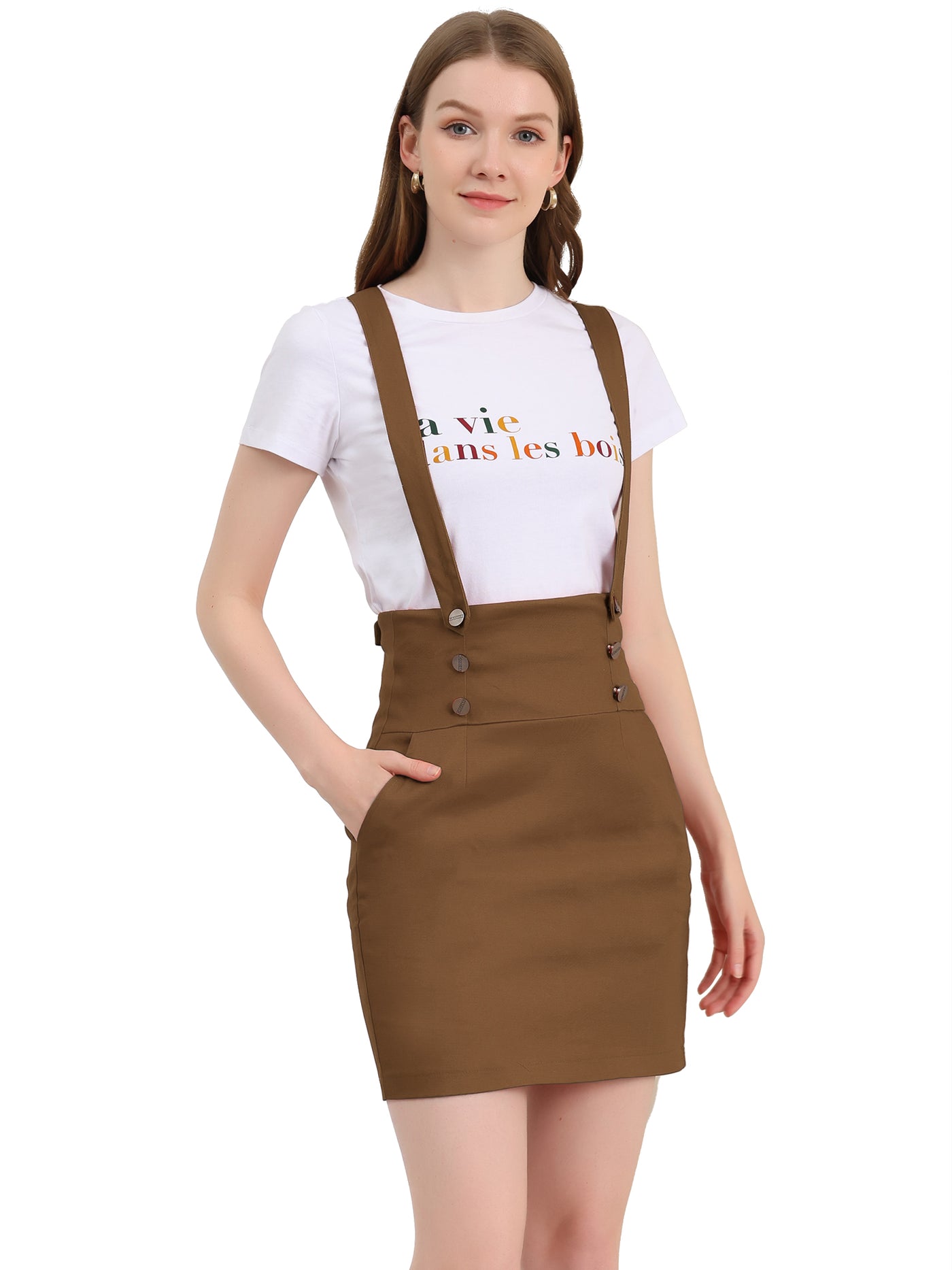 Allegra K High Waist Suspender Adjustable Strap Overalls Short Skirt