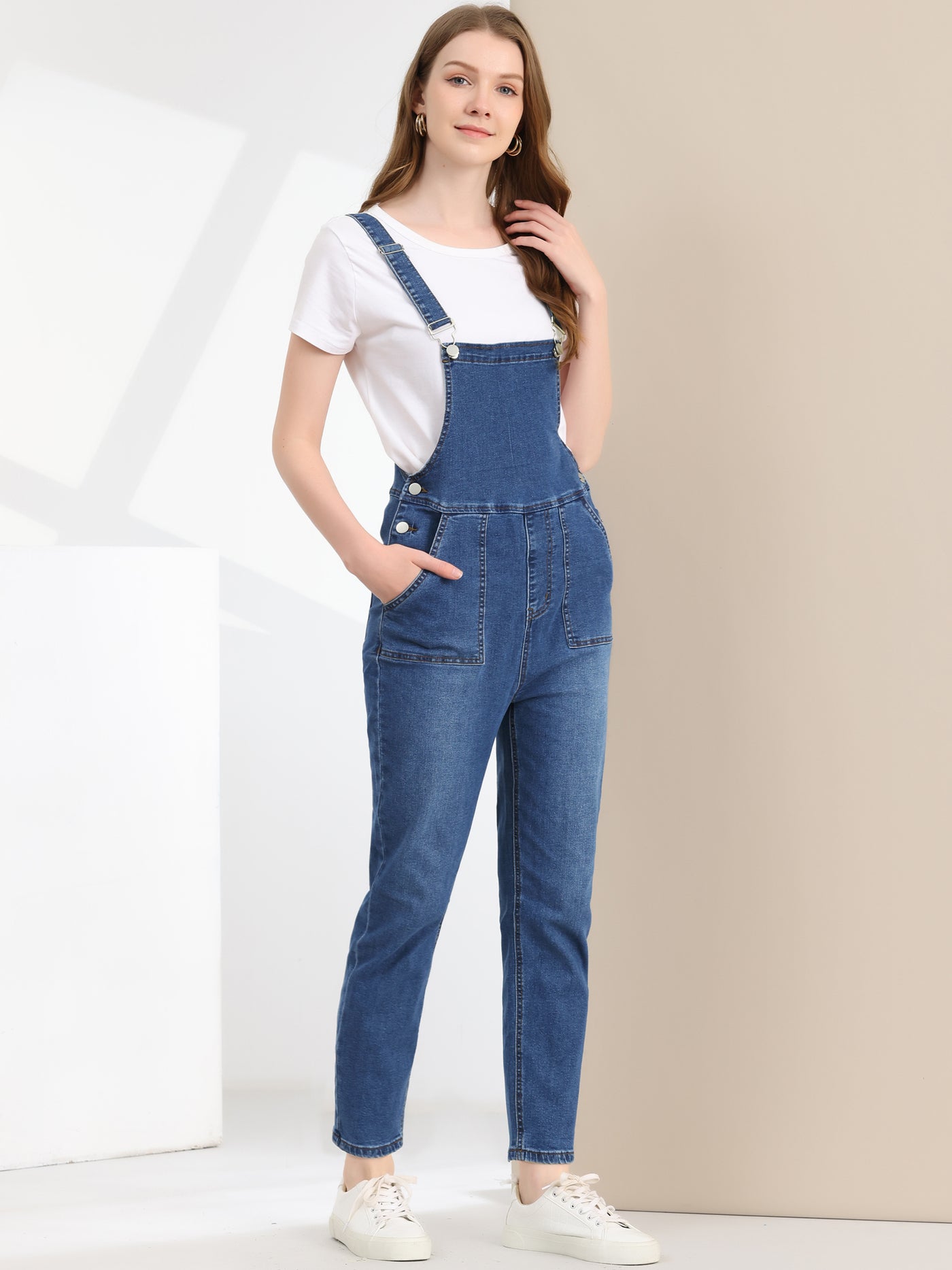 Allegra K Casual Adjustable Denim Bib Long Overalls Jeans Pants Jumpsuits